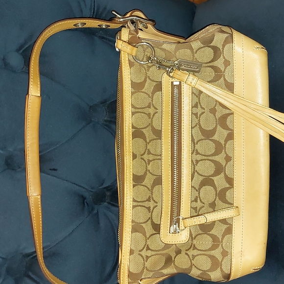 Coach beige & brown signature purse handbag medium size - Picture 2 of 10